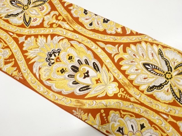JAPANESE KIMONO / ANTIQUE FUKURO OBI / WOVEN FLORAL SARASA